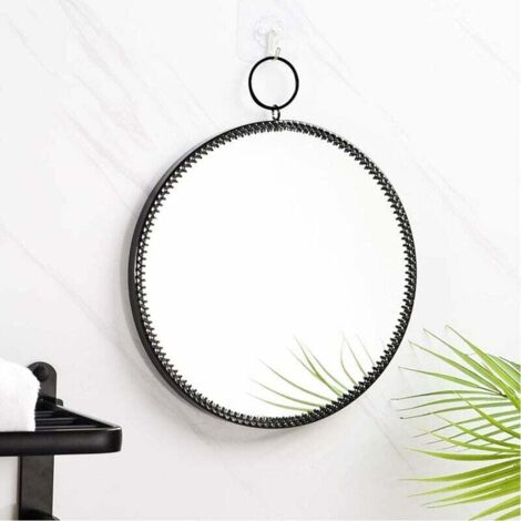 Cadre en métal Mur Rond Miroir Suspendu décoratif Miroir Maquillage Miroir vanité Miroir pour Salle de Bain Salon Chambre (Noir)-Fei Yu (1/4)