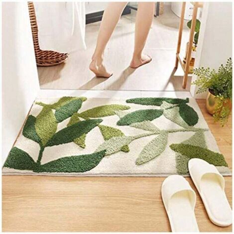 Tapis de bain avec feuilles, tapis de salle de bain, antidérapants, microfibre douce, absorbants, lavables en machine, pour l'entrée, paillasson pour salle de bain, baignoire, 50 x 80 cm, décoration d (1/4)