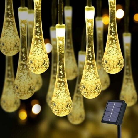 Guirlande Lumineuse Solaire d'extérieur en Forme de Goutte d'eau, avec 100 LED IP65 étanche, 12 Mètres, 8 Modes, pour Jardin, Noël, Fête, Décoration Blanc Chaud [Classe énergétique A ]-Fei Yu (1/4)