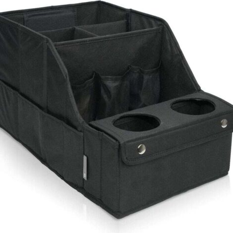 Organisateur de siège auto - Boîte de rangement - Avec porte-gobelet - Rangement arrière idéal pour les enfants et les jouets - Noir (1/4)