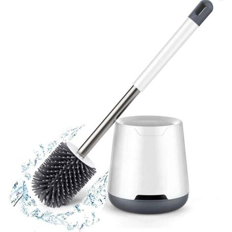 Brosse WC, Brosse de Toilette, SiliCône Antibactérienne balayette WC et Support de Toilette avec Soies De SiliCône Propres, avec Base de Filtre à Eau et à Séchage Rapide, Mural Monté, Blanc WC Brush-F (1/4)