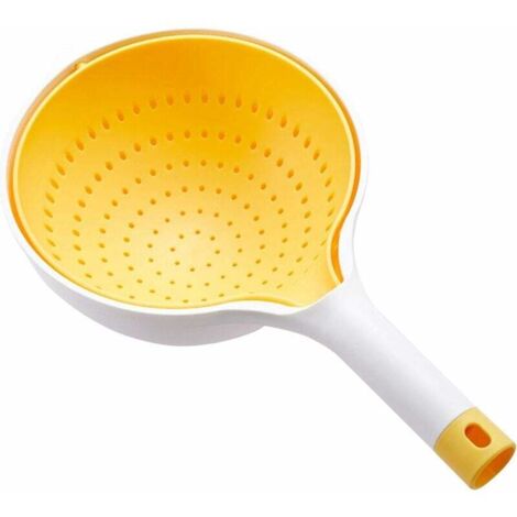 Panier De Vidange De Cuisine, Panier De Drainage Creux Rotatif à 360 ° Passoire Alimentaire dômestique Double Couche avec Poignée pour Laver, égoutter Et Nettoyer Les Fruits, Légumes(jaune)-Fei Yu