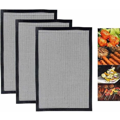 Tapis Grille Barbecue Réutilisable, Tapis de Cuisson Anti-adhésif pour Barbecue ou Yaourtières, Compatible Fonctionne Bien avec BBQ Electrique,Four, Gaz, Charbon - 3 Pcs (40 x 34CM)-Fei Yu