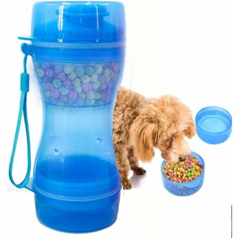 Boîteille d'eau portable 2 en 1 pour chien, distributeur d'eau de nourriture portable, anti-fuite, pour animaux dômestiques, pour promenade, randonnée, voyage-Fei Yu (1/4)
