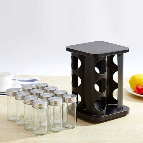 Présentoir Rotatif à épices en INOX Black, Carrousel à épices pour 12 Pots à épices, étagère à épices, Rangement Autonome pour la Cuisine-Fei Yu