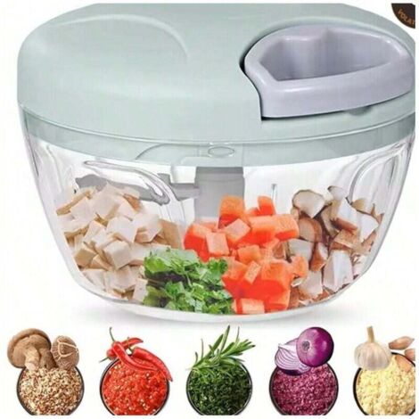 Hachoir à aliments, hachoir à ail avec récipient, hachoir de cuisine à légumes, robot culinaire manuel à cordon de serrage, hachoir à lame tranchante pour hacher les oignons, le chili et l'assaisonnem