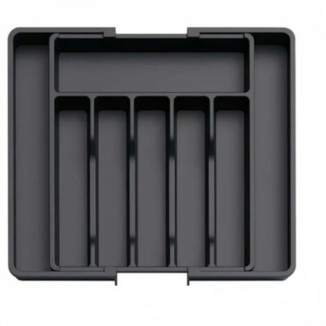 Range-couverts extensible - Organisateur de tiroir à 8 compartiments - Support réglable de 33 à 57 cm - Range-couverts pour couteaux, fourchettes et cuillères - Range-couverts de cuisine - Noir
