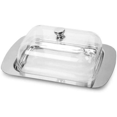 Beurrier avec couvercle et poignée - beurrier - beurrier avec couvercle - Beurrier en acier inoxydable - Plat à fromage en acier inoxydable - Beurrier et plat à fromage de style européen - Plat à pain (1/4)