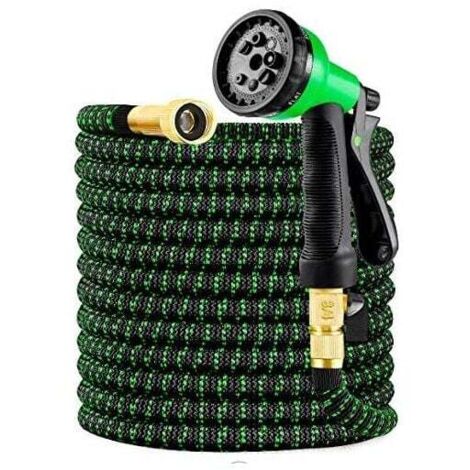 Tuyau d'arrosage, tout nouveau tuyau d'arrosage 2021 extensible 8 m/25 pieds avec raccords en laiton massif 3/4", tissu extra résistant - tuyau extensible flexible avec buse de pulvérisation d'eau gra (1/4)