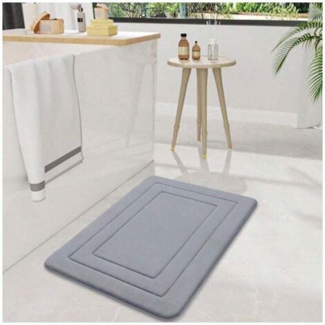 Tapis de bain en mousse à mémoire de forme, 40 x 60 cm, ultra doux et absorbant, lavable en machine, confortable pour le sol de la salle de bain, la baignoire et la douche, gris (1/4)