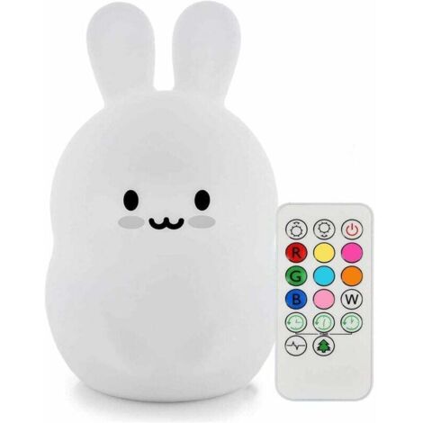 Veilleuse Enfant, lampe de chevet en siliCône doux portable multicolore avec Contrôle du robinet, éclairage led rechargeable USB cadeau de chambre à coucher/enfant - Lapin-Fei Yu (1/4)