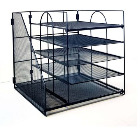 Boîte de rangement de bureau à 5 niveaux - Système d'organisation de bureau avec porte-documents - Tiroirs à papier - Rangement pour fournitures de bureau et documents - Noir (1/4)
