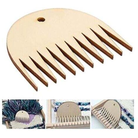 Peigne à tisser, 11 dents en bois pour tapisserie, outil de peigne pour métier à tisser, peigne à pompon, tissage à la main, accessoires tressés multifonctionnels DIY (1/4)