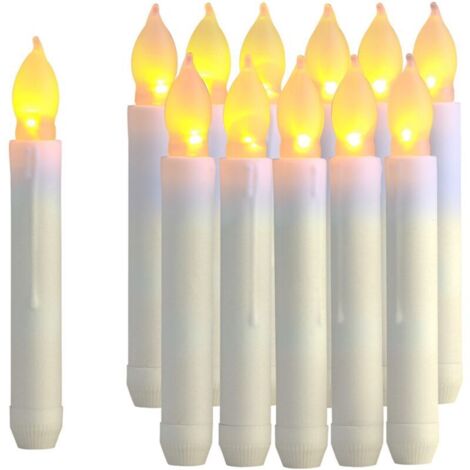 12 pièces LED bougies électroniques, bougies longues, bougies de Noël d'Halloween en cire à long poteau blanc chaud (1/4)