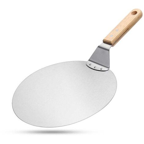 Spatule à pizza en acier inoxydable de 10 pouces, outil de cuisson, manche en bois, grande spatule ronde, transfert de gâteau multifonctionnel