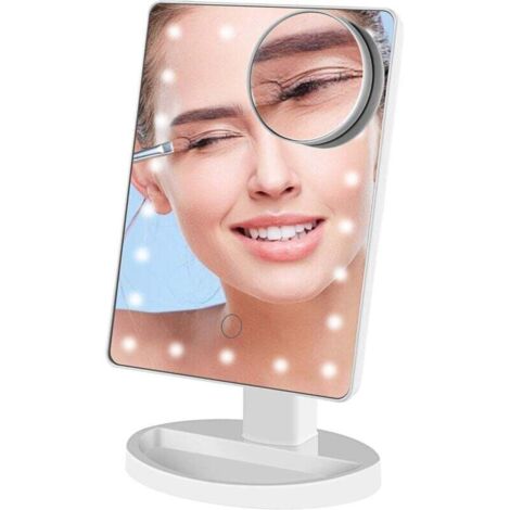 Miroir de Maquillage avec LED Grossissant 10X Lumineux, Lampes écran Tactile Recharge USB et Batterie, Miroir de Table Pliable à 180 °, Ldéal pour Le Maquillage-Fei Yu