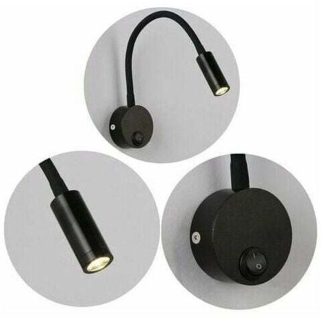 Lot De 2 Lampes De Lecture Murale Noires 3W - Bras Flexible LED Avec Interrupteur