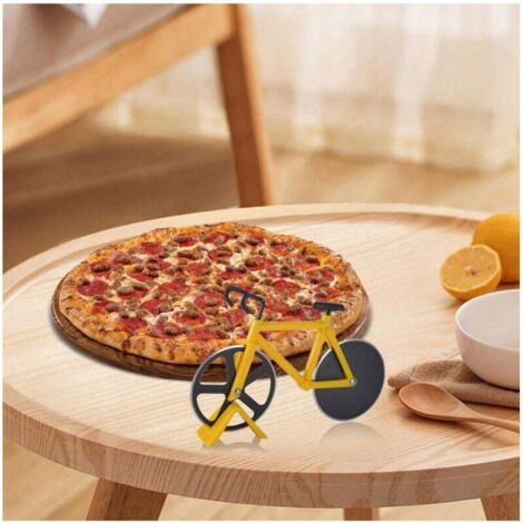 Roulette à pizza de vélo, roulette à pizza en acier inoxydable antiadhésif, intéressante pour vélo, peut couper des pizzas et des crêpes (jaune) (1/4)