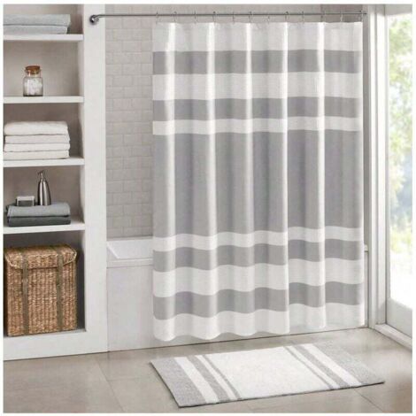 Rideau de douche à motif de gaufre, design à rayures, rideaux de douche en tissu pour salle de bain avec gestion de l'humidité, qualité premium de spa, moderne, standard, 72 X 72 pouces, décoration de