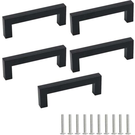 5pcs Poignée d'armoire en acier inoxydable noir espacement des trous de poignée de porte 96mm avec vis-Fei Yu (1/4)