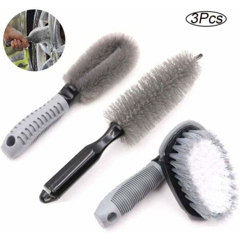 3 Pièces Kit de Brosses de Nettoyage de Roue de Voiture, Brosse de Roue pour en Alliage, Outil de Lavage de Brosse de Pneu, pour Roues, Jantes, Tuyaux D'éChappement, Voitures, Motos-Fei Yu