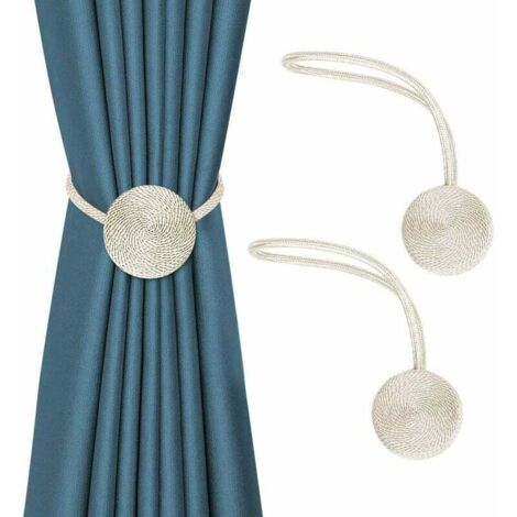 Lot de 2 embrasses magnétiques pour rideaux décoratifs, corde de 38.1 cm, supports modernes pour rideaux fins ou transparents (beige)-Fei Yu (1/3)