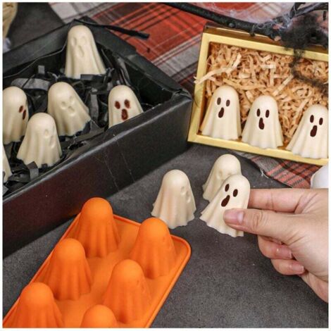 Lot de 2 moules à chocolat et caramel, moules en silicone pour Halloween, orange (1/4)