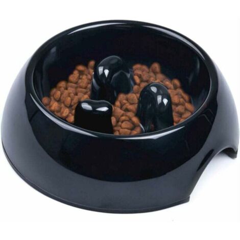 Gamelle Anti Glouton pour Chien Chat, Gamelle Alimentation Antiderapante Qui Favorise Une Prise de Nourriture Plus Lente, Bol Mélamine Interactive Anti Ballonnements-Black-Fei Yu