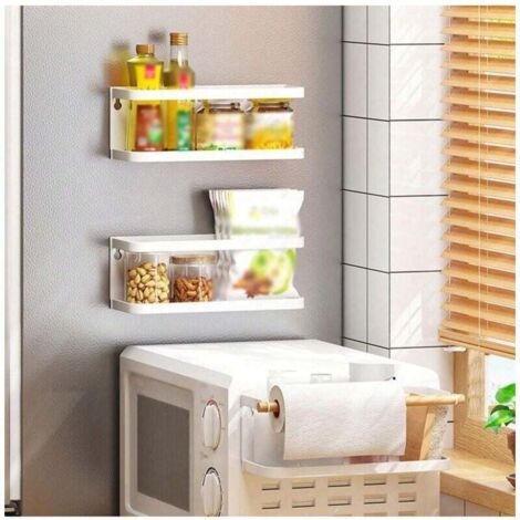 Support de rangement magnétique pour réfrigérateur, porte-serviettes en papier multifonctionnel sans poinçon pour ustensiles de cuisine, blanc 1 pièce (1/4)