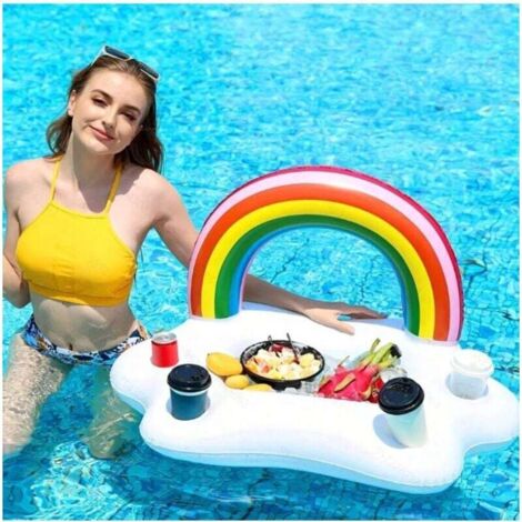 1 porte-gobelet gonflable en PVC, nuage arc-en-ciel, fournitures de fête pour piscine, plateau gonflable pour boissons et fruits, porte-gobelet à 4 trous, jouets de piscine (1/4)