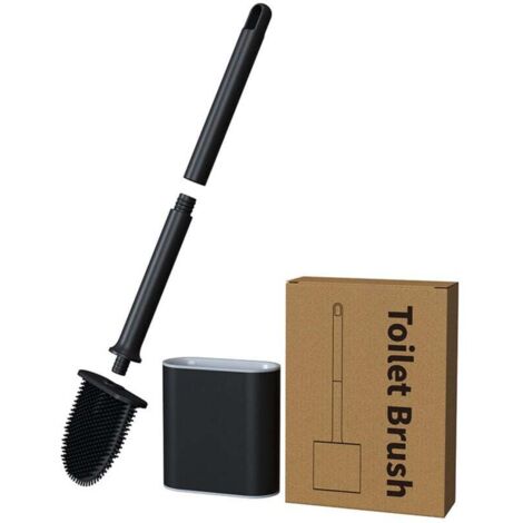 Brosse WC en silicone avec support - Brosse WC - Brosse WC - Brosse WC avec support - Brosse WC noire - Brosse WC hygiénique et antibactérienne - Support pour brosse WC - Brosse WC en silicone - Noire