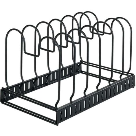 Support pour couvercles et poêles extensible , Rangement pour tiroir de cuisine ajustable, 6 compartiments, Métal laqué, 30-57x18x18 cm, Noir (1/4)