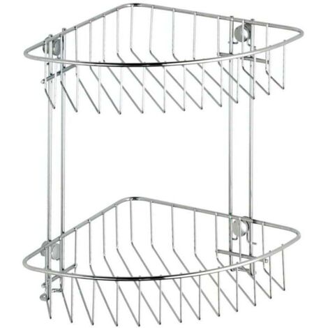 Etagère d'angle de douche Classic, 2 paniers de douche d'angle, fixation murale sans perçage avec adaptateur non fourni, acier, 26,5x26,5x19,5 cm, brillant (1/4)