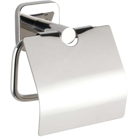 Porte Papier Toilette mural Mezzano, Dérouleur papier toilette mural avec couvercle, Acier Inox, 15x13x7 cm, brillant (1/4)