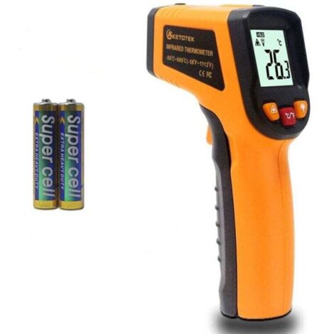 Laser Thermometre Infrarouge Pistolet Thermomètre Numérique -50-400°C Point Laser Pistolet Alimentaire Grade Professionnel Enregistreur 2×AAA Incluses (Jaune)