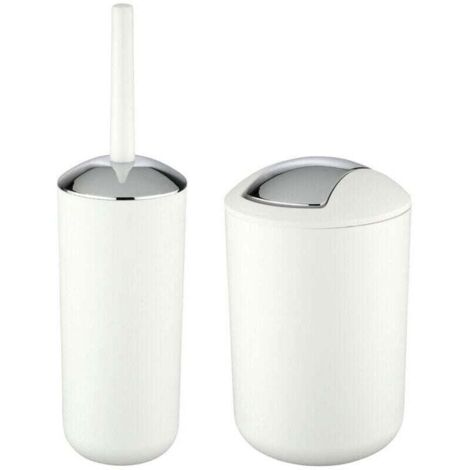 Poubelle Salle de Bain 6L et Brosse WC, Accessoire Salle de Bain Brasil Blanc (1/4)