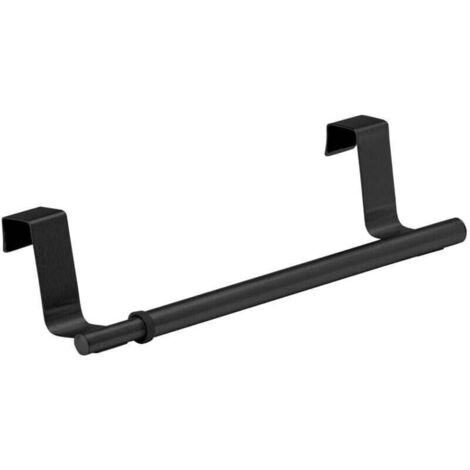 Porte-serviettes pour porte, support à serviettes extensible pour cuisine et salle de bain, à suspendre au tiroir & à la porte d'armoire, sans perçage, acier inoxydable, 36-60 x 6 x 7 cm, noir