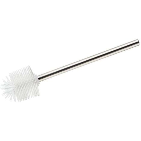 Brosse WC de rechange silicone avec manche acier inox, Brosse WC silicone blanc, acier inox - silicone, Ø 7,5x35 cm, chromé - blanc