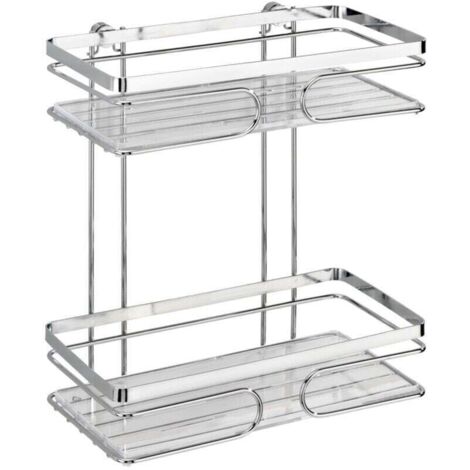 Etagère inox 2 étages salle de bain 24 x 27 cm brillant étagère murale salle de bain étagère murale inox étagère en inox salle de bain accessoire de bain inox sans percer 10 ans garantie (1/4)