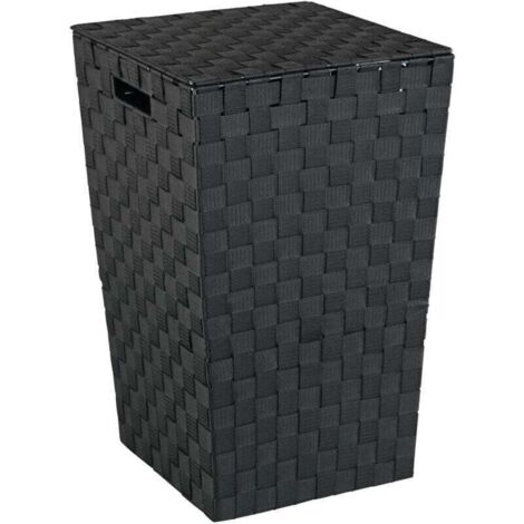 Panier à linge avec couvercle Adria , Panière à linge sale, Design carré, capacité 48L, Polypropylène effet tressé, 33 x 53 x 33 cm, Noir (1/4)