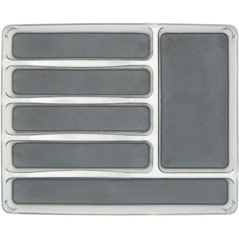 Range Couvert tiroir 6 compartiments , Aménagement cuisine, Antidéparant, Adapté aux tiroirs courants, PET, 32x4,5x40 cm, Transparent et Gris