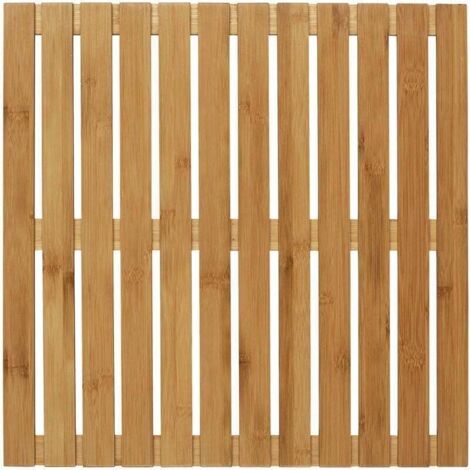 Caillebotis de baignoire , Tapis de bain pour la Salle de bain, piscine, sauna, Avec pieds antidérapants, Usage intérieur ou extérieur, Bambou, 50x50x2,3cm, Marron (1/4)