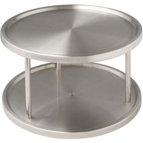Plateau tournant Duo , 2 tablettes de rangement rotatives, Aménagement intérieur des placards, Acier inoxydable brossé, 26.5x15.5x26.5 cm, Argent mat (1/4)