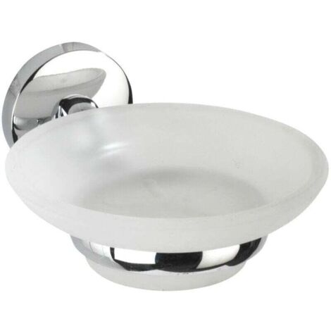 Porte-savon mural  Cuba shine chromé 11 x 5,5 x 13,5 cm en métal Zinkdruckguss support en verre satiné porte-savon design accessoire salle de bain 100% rustfrei pour un style moderne (1/4)