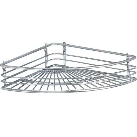Étagère d'angle  Milano chromée 31,5 cm avec vis pour rangement salle de bain angle étagère murale salle de bain design en métal robuste et durable parfaite pour les coins et vos soins quotidiens (1/4)