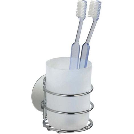 Porte brosse à dent, gobelet salle de bain mural, Turbo-Loc® fixation sans perçage, acier - plastique, 7,5x10x9 cm, blanc - brillant (1/4)