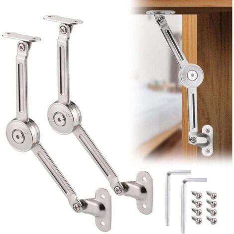 2 Pcs Charnière de Soutien de Couvercle à Fermeture Douce avec Vis et Clé Allen, Nickel Satiné, Support 18kg, Charnière de Maintien de Couvercle pour Placard, Coffre à Jouets Ascenseur Support (1/4)