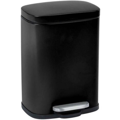 Poubelle à pédale design Leno avec frein de chute "easy close", petite poubelle salle de bain capacité 5L, Acier Inox, 21,5x19x29,5 cm, noir (1/2)