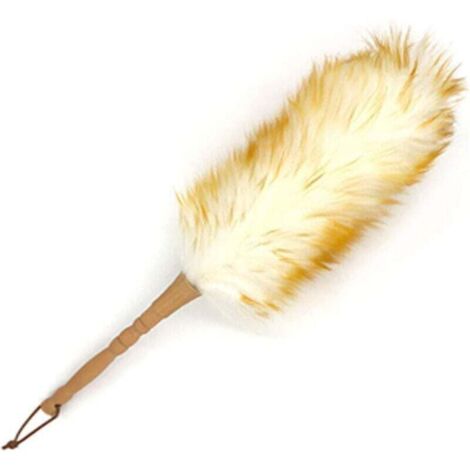 Plumeau Avec Manche En Bois, Purificateur De Stores, Outil De Nettoyage De Brosse, Plumeaux En Laine D'Agneau Pour Nettoyer Les Véhicules, Le Bureau Et Le Ménage (1/4)