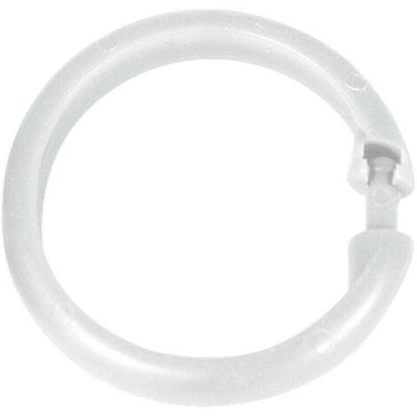 Anneaux pour rideau de douche, lot de 12 anneaux de douche pour suspendre le rideau de douche à la barre de douche, grand format, design rond, Plastique, ø6 cm, Blanc (1/2)